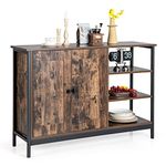 COSTWAY Industrial Storage Cabinet, Freestanding Wooden Buffet Sideboard with Doors, Adjustable Shelves & 3-Tier Side Rack, Home Kitchen Dining Room Display Organiser Cupboard (2 Doors, 110x33x75cm)