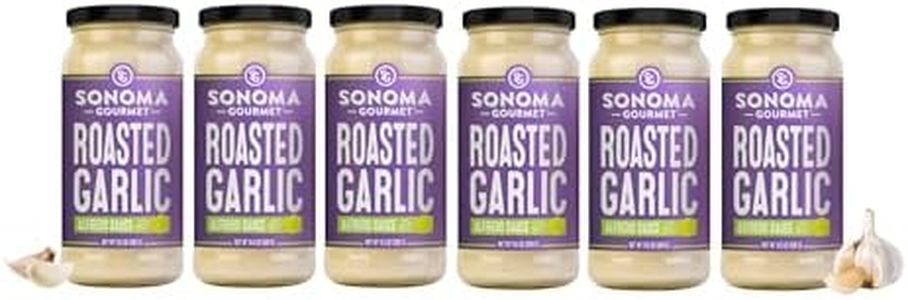 Sonoma Gourmet Roasted Garlic Alfredo Pasta Sauce | No Sugar Added | Made With Real Cream | 15.5 Ounce Jars (Pack of 6)
