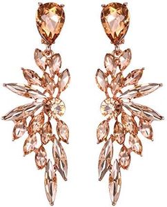 Clearine Donna Matrimonio Orecchini per Sposa Cristalli Goccia Multi Marquise Cluster Bling Orecchini pendenti Pesca Rosa-Oro-fondo