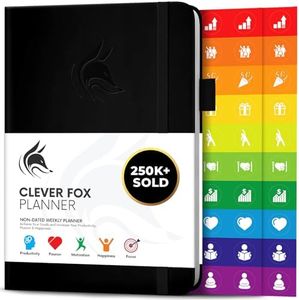 Clever Fox Planner – Undated Weekly & Monthly Planner to Increase Productivity, Time Management and Hit Your Goals – Organizer, Gratitude Journal – Start Anytime, A5, Lasts 1 Year, Black (Weekly)