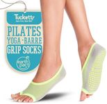 Tucketts Ballerina Toeless Non-Slip Grip Socks - Anti Skid Barre, Pilates, Dance, Home & Leisure, Pedicure - S/M - 1 pair Grey/Lime Geo