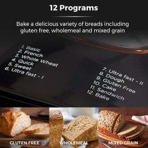 Tower Digital Bread Maker, 2 lb – 12 Programs, Non-Stick, Black