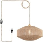 Coastal Large Woven Plug in Pendant Light with 14ft Handmade Woven Light Cord, Dimmable Switch, Natural Hemp Rope Hanging Lamp for Kitchen Island Farmhouse Dining Room Living Room,17.8 inch Width