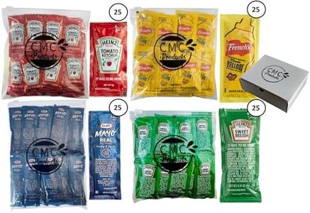 CMC Products - 100 Total Packets / 25 Count of each – Heinz Ketchup & Relish, French's Mustard, & Kraft Mayo - Condiment Packets in CMC Products Food Safe Bag, Bundle packaged by CMC Products in box (100 Packets Total (25 each), Ketchup, Mustard, Mayo & Relish)