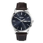 Sekonda Mens Jackson 40mm Quartz Watch with Blue Day/Date Dial Silver Case Leather Upper Strap