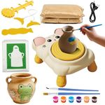 Kids Pottery Wheel Set, Complete DIY Arts and Crafts Kit with Air Dry Clay, Sculpting Tools, Foot Pedal, USB Powered Pottery Machine and Apron, Creative DIY Craft Gift for Children Ages 6–12