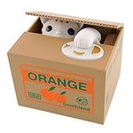 LuiceABC Money Coin Box, Cat Stealing Money Coin Penny Bank and Saving Coin Penny Box Bank for Kids and Children (cat Orange)