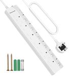 DEWENWILS 6 Way Extension Lead with Individual Switches, Surge Protected Extension Cable 5M with Indicator Lights, 13Amp Extension Cord, Wall Mounted, UKCA/CE Listed, White