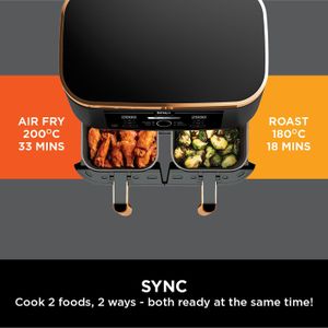 Ninja Foodi MAX Dual Zone Air Fryer 9.5L – 6-in-1, 2 Drawers, Copper/Black