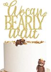 We Can Bearly Wait Cake Topper, Bear Baby Shower Decorations Supplies for Boys Girls, Teddy Theme Gender Reveal Party Dessert Ornaments Sign, Double-sided Gold Glitter