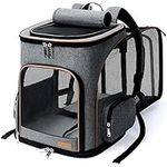 Lekesky Pet Backpack Carrier Extra Large Expandable Cat Backpack Airline Approved Dog Carrier for Small Dogs and Cats up to 22 lb, Grey