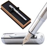 Wordsworth and Black Fountain Pen Mini EDC: Luxury Silver Heavy Pocket Pen, Chrome Finish, Medium Nib, 6 Ink Cartridges, Ink Converter, Travel Refillable Writing Pen Gift Set, Men & Women