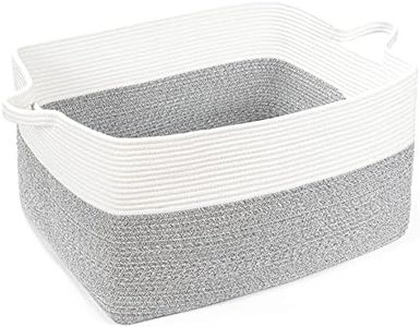 ZLG Rectangle Toy Storage Basket 72L Jumbo Blanket Basket Woven Towel Basket in Living Room Nursery Clothes Organizer Woven Storage Basket for Kids with Handles, 22 x 17 x 12 inches White&Mix Grey