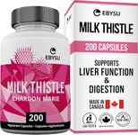 EBYSU Milk Thistle Capsules (Made in Canada) – 200 Capsules – Liver Support – 4:1 Milk Thistle Supplement with Silymarin – Derived from Milk Thistle 1000mg Seed – Helps Relieve Digestive Issues