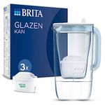 BRITA Glass Water Filter Jug Light Blue (2.5L) Starter Pack inc. 3x MAXTRA PRO All-in-1 cartridge - Premium Glass jug with easy-filling Flip-Lid and Indicator - in sustainable Smart Box packaging