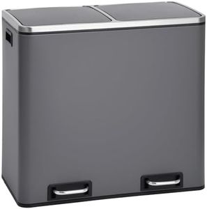 SVITA TM2X24 Treteimer 48 Liter Abfalleimer Mülleimer Design Mülltrennung Papierkorb Küchen-Ordnung herausnehmbare Inneneimer mit Henkel Deckel mit Schließdämpfer Trennsystem Grau