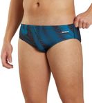 Sporti Men's Swim Briefs with Hydrolast Tech - Bathing Suit for Swimmer - Men's Athletic Swimwear Briefs for Lap Swimming, Sonar Waves - Blue, 36