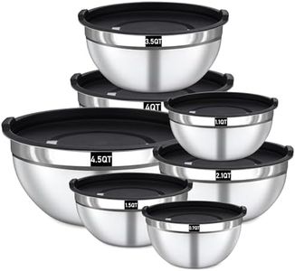 Funnydin 7-Piece Stainless Steel Mixing Bowl Set with Lids - Nesting Bowls for Space Saving, Dishwasher Safe, Sizes 0.84, 1.32, 1.80, 2.52, 4.20, 4.80, 5.40 QT for Mixing & Serving