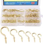 Glarks 120-Pieces 6 Size Brass Plated Screw-in Cup Hooks Lag Thread Handy Hanging Hooks Assortment Set