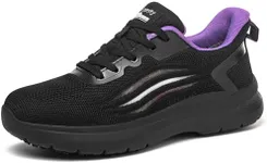Treesky Non Slip Work Shoes for Women in Food Service - Slip Resistant, Comfortable & Lightweight Sneakers, Suitable for Restaurant, Kitchen & Nursing Crews (Black & Purple, Size 7)