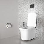 Ruhe 21x14x14 Inches Crystal Ceramic Wall-Hung Western Toilet Rimless P-Trap Siphonic Commode | White Glossy Finish, 3D Swirl Flushing, Soft-Close Seat Cover | Includes Inlet/Outlet Washer