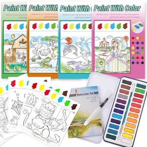 Falling in Art Kids watercolor painting set, 24 Colors Watercolor Cake Set with Water Brushes, Pocket Watercolor Painting Book, Watercolor Pad, Drawing Pictures Paint Book Set for Kids and Adults