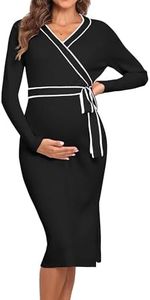 V FOR CITY Womens Maternity Sweater Dress Ribbed Knit Long Sleeve Side Split Stretchy Pregnancy Bodycon Dresses, Black, Large