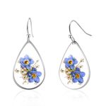Forget Me Not Earrings Pressed Flower Earrings Embossed Teardrop Earrings Silver Earrings for Women Dangle Earrings Personalized Handmade Earrings