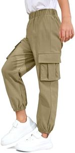 HOOGRIN Boy's Hiking Cargo Pants Stretchy Waist Pants Trendy Combat Military Trouser Baggy Pants,Khaki,11-12 Years