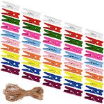 Mini Clothespins, 50pcs Colorful Wooden Photo Clips Small Clothes Pins, Mini Wooden Clothes Pins with 200cm Jute Twine for Crafts Hanging Photos, 35 * 7 mm