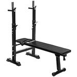 TecTake Foldable Gym Weights Bench With Adjustable Barbell Rack - Stable Weight Lifting Workout Bench for Chest, Shoulders, Back, Arms - Home Gym Fitness Equipment