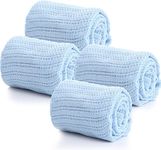 First Steps Cellular Blanket Pram Travel 70x90cm Soft 100% Pure Cotton Machine Washable - Pack of 4 Blue