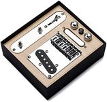 LAMSAM Combos of Prewired Electric Guitar Control Plate System, Standard Series Block Saddles Bridge Plate Loaded Alnico V Single Coil Neck Bridge Pickups Set, Chrome-01A
