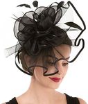 Fascinator Women's Organza Church Kentucky Derby British Bridal Tea Party Wedding Hat Summer Ruffle Hat(Hj2-Black)