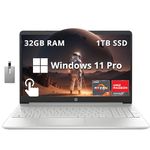 HP 15.6" FHD Micro-Edge Touchscreen Laptop, AMD Ryzen 7 5700U, 32GB RAM, 1TB PCIe SSD, Numeric Keypad, 720p HD Webcam, Wi-Fi 5, HP Fast Charge, Win 11 Pro, Silver, 32GB Hotface USB Card