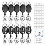 YAKESD 10 Pack Heavy Duty Badge Reel with Clear Vertical ID Card Holder, Retractable Badge Holder with Carabiner Clip and Keychain Ring for Worker Staff Business School Office Supplies