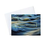 Congratulations Greeting Cards - C1801. Greeting Card with a Background of Blue and Golden Waves and a Golden Congratulations Message. Box Set Has 25 Greeting Cards and 26 Bright White Envelopes.