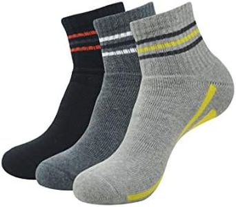 BALENZIA Men's Cushioned High Ankle Sports/Gym Socks (Free Size) Made with 100% Cotton & Spandex. Pack of 3 (Multicolour) | Terry/Towel Ankle Socks for Men.
