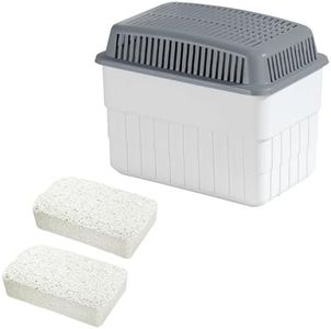 WENKO Déshumidificateur avec 2 blocs de granulés de 1 kg, peut contenir jusqu'à 1,4 l d'humidité, testé en laboratoire, rechargeable, réduit les moisissures et les odeurs, 24 x 16 x 15 cm, blanc/gris