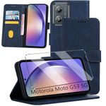 2-in-1 Case Compatible with Motorola Moto G53 5G Leather Phone Case, Wallet Case Cover [Card Slots] [Kickstand] Magnetic Closure Full Protection Book Folio Design wallet flip phone case - Navy