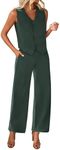 KIRUNDO Two Piece Outfits for Women Summer Sets 2025 Trendy Button Crop Vest Wide Leg Pantsuit Matching Set Spring Fashion Clothes(Dark Green, Large)