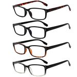 Kerecsen 4-Pack Rectangular Retro Style Men Reading Glasses Spring Hinges Comfortable Readers (+2.50, 4 Pack Mix Color)