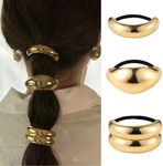 papasgix 3 PCS Metal Hair Tie, Ponytail Hair Cuff, Gold Hair Cuff, Gold Ponytail Cuff Silver Metal Hair Ties Hair Elastic Hair Ties for Women Gold Hair Accessories (Set 01)