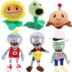 JHESAO 6 PCS Plants and Zombies Plush Sunflower Zombies Plushies Toy Pea Duck Zombie, Potato Mine 1 2 Stuffed Soft Doll Sport Zombie, PVZ Figure Doll White Hat Zombie New