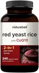 NatureBell Red Yeast Rice 2,400mg with CoQ10 100mg | 240 Veggie Capsules (1,200mg Per Capsule) – Max Strength Herbal Supplement – Antioxidant Support for Energy & Heart Health – Non-GMO