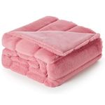 Faux Rabbit Fur Throw Blanket, Luxury Soft Warm Fur Blanket for Bed, Couch, Sofa, Pink, 60" X 80"