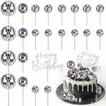 JOERSH 23pcs Disco Ball Cupcake Toppers Happy Birthday Cake Topper - 1970s Disco Ball Cake Picks Disco Theme Cake Decorations for Disco Theme Party 70s Disco Party Favor