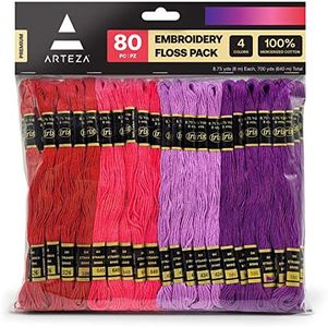 ARTEZA Embroidery Thread, 80 Skeins, Black, White, Dark Gray, & Light Gray, Mercerized Cotton