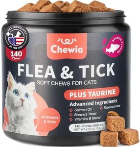 Flea Treatment for Cats - Daily Oral Cat Flea and Tick Chews - Chewable Tick Treatment Supplement for Kittens - Skin & Coat, Digestive Health Supplement - Alternative to Collars, Combs, Shampoos