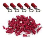 ANGSTROM #8 Bolt Ring Terminals, Insulated Electrical Crimp Connectors 100pcs (22-16ga Red)